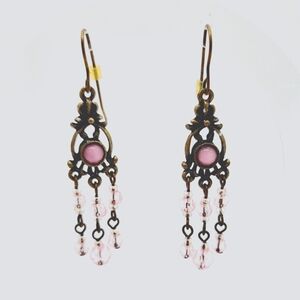Vintage Pink Dangle Chandelier Hook Costume Jewelry Earrings